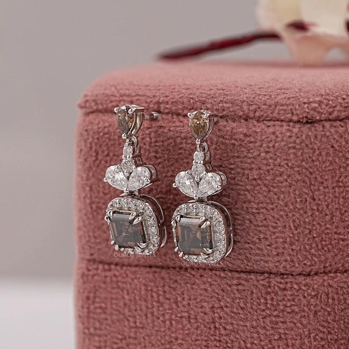 Chocolate Asscher Lab Diamond Drop Earrings Earrings