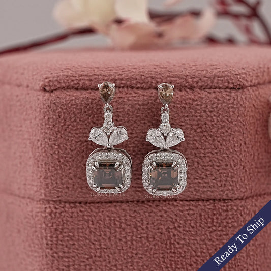 Chocolate Asscher Lab Diamond Drop Earrings Earrings