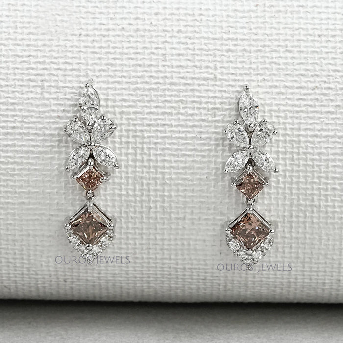 Champagne Princess Cut  Drop Earrings