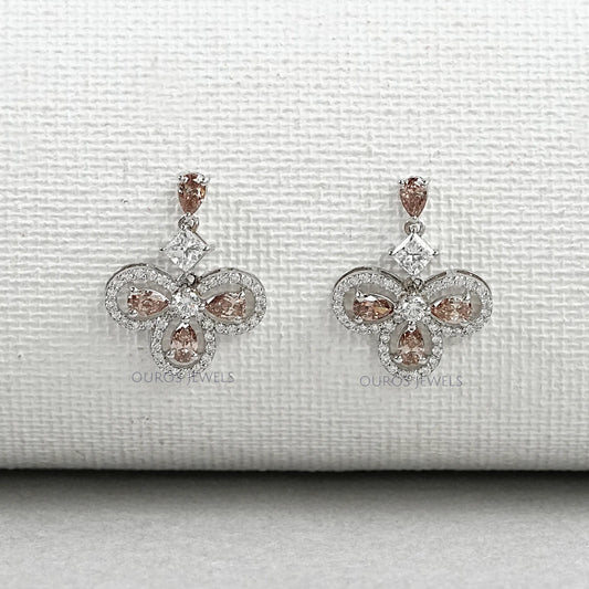 Champagne Pear Halo Dangle Earrings Earrings