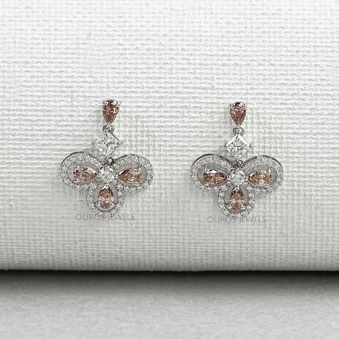 Champagne Pear Halo Dangle Earrings