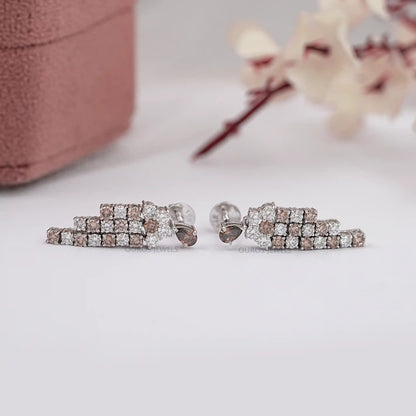 Brown Pear And Round Diamond Dangle Earrings Earrings