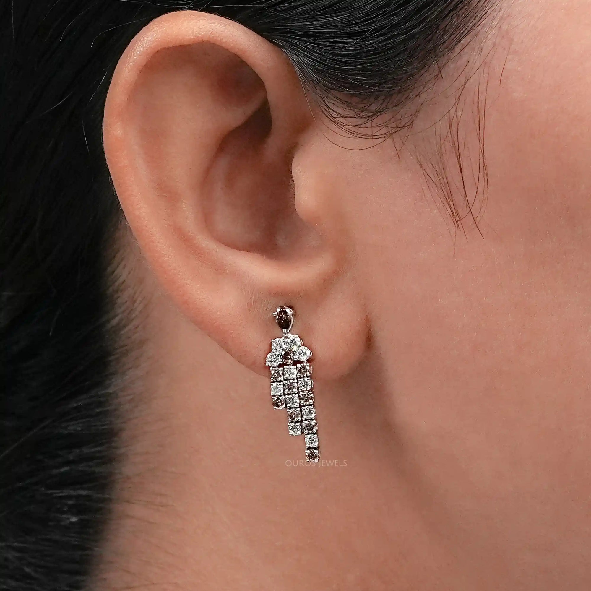 Brown Pear And Round Diamond Dangle Earrings Earrings