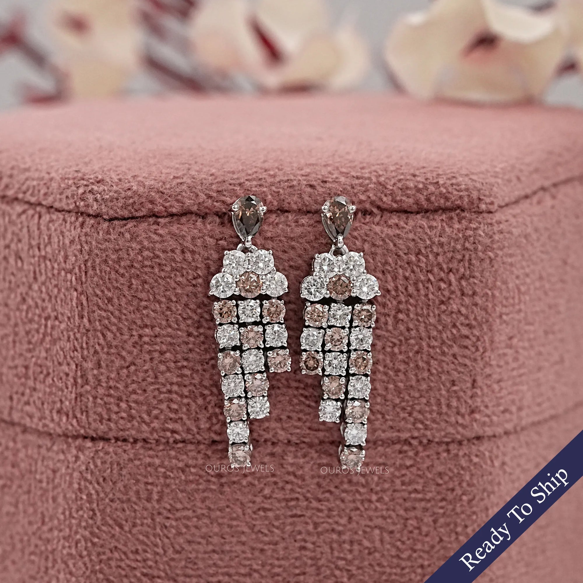 Brown Pear And Round Diamond Dangle Earrings Earrings