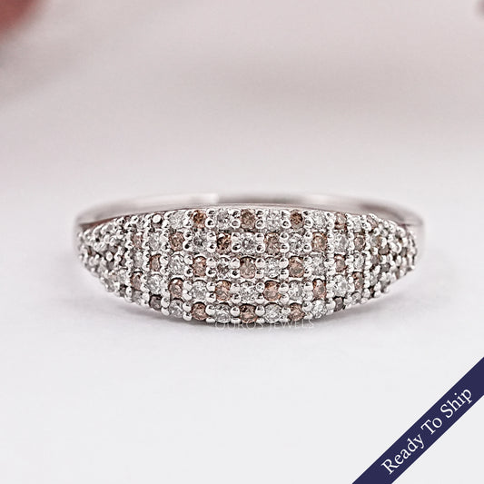 Fancy Brown Round Diamond Pave Set Engagement Ring Ring