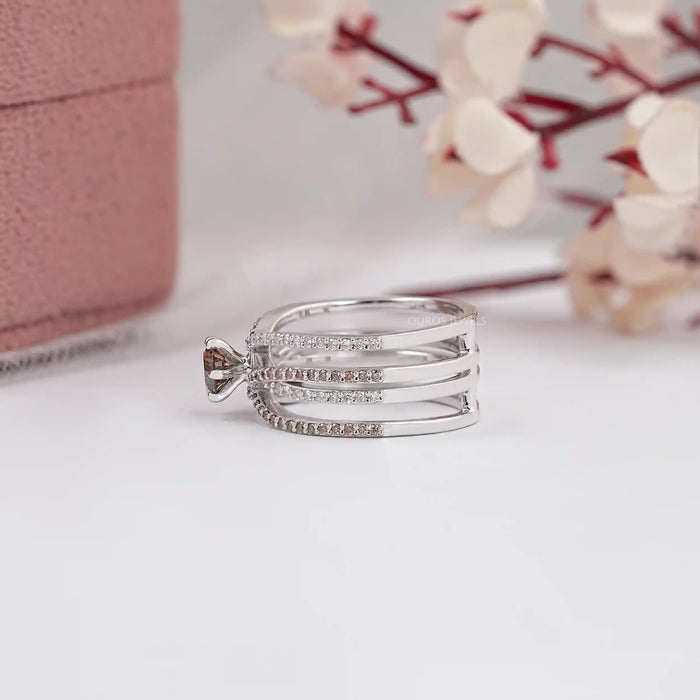 Brown Round Diamond Crossover Wedding Ring