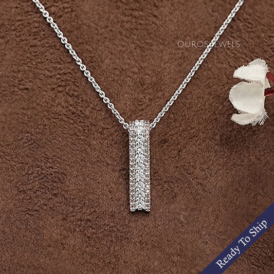 Brown Round Lab Diamond Bar Pendant Necklaces