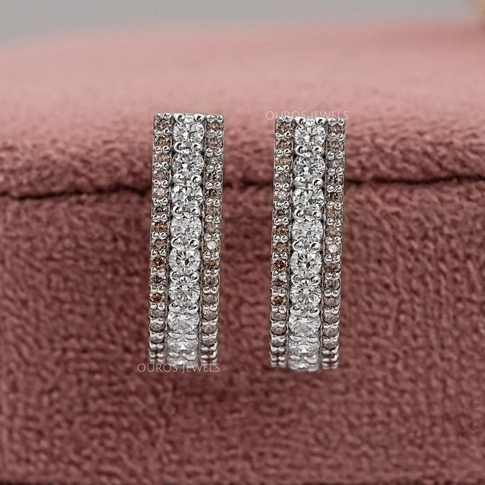 Fancy Round Champagne Diamond Bar Earrings