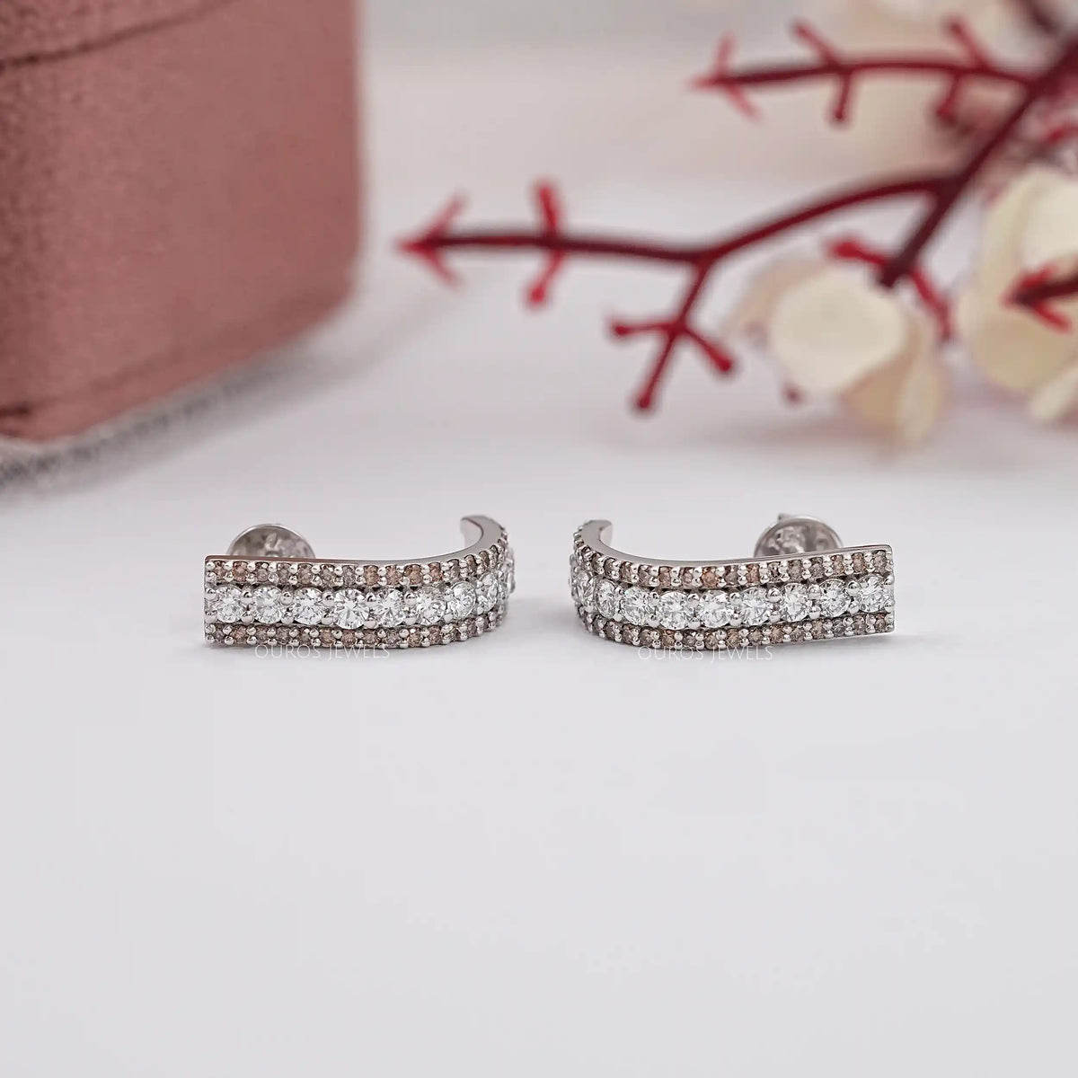 Brown Round Lab Diamond Bar Earrings Earrings