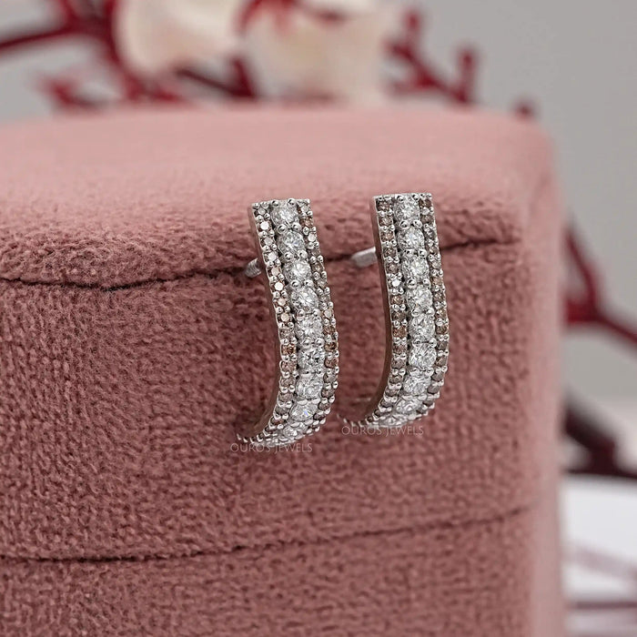 Brown Round Lab Diamond Bar Earrings