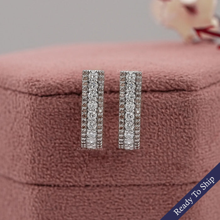 Brown Round Lab Diamond Bar Earrings