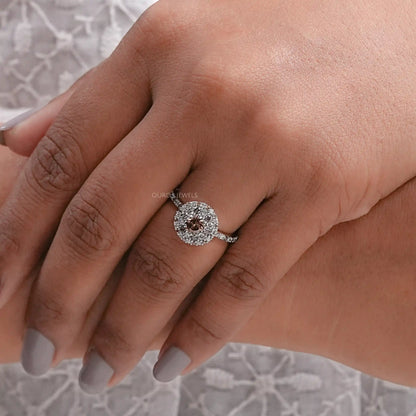 Fancy Round Brown Diamond Double Halo Accent Set Ring Ring