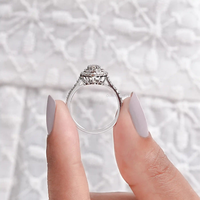 Fancy Brown Oval Cut Lab Diamond Double Halo Ring