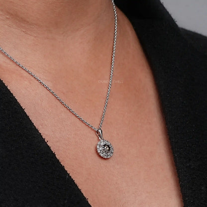 Brown Round Diamond Double Halo Pendant Necklaces