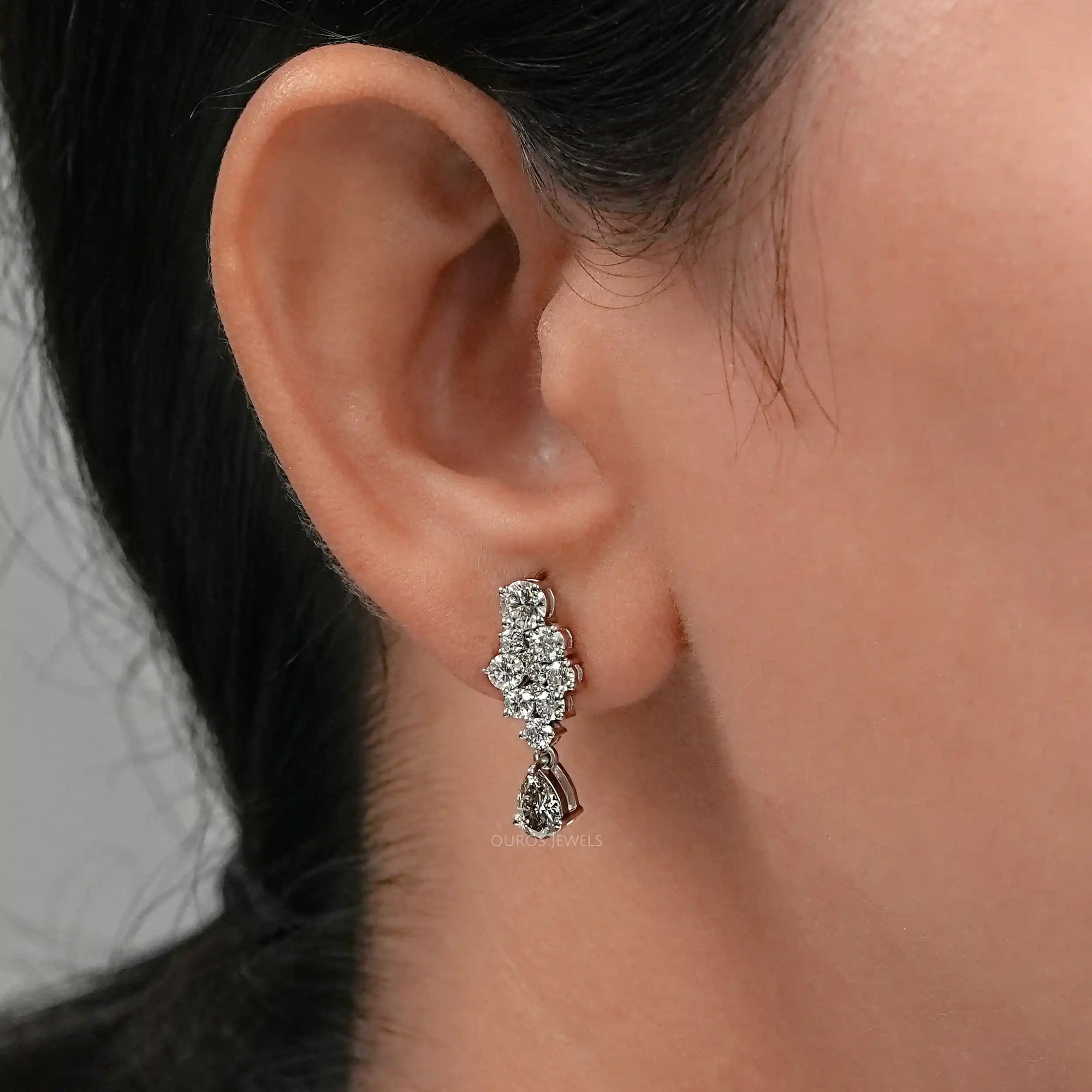 Olive Pear Diamond Cluster Drop Dangle Earrings Earrings