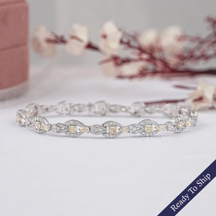 Yellow Cushion Lab Diamond Halo Link Tennis Bracelet