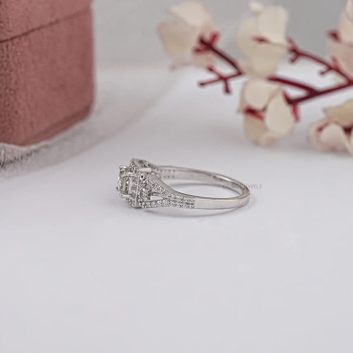 Olive Princess Cut Lab Diamond Three Stone Halo Ring