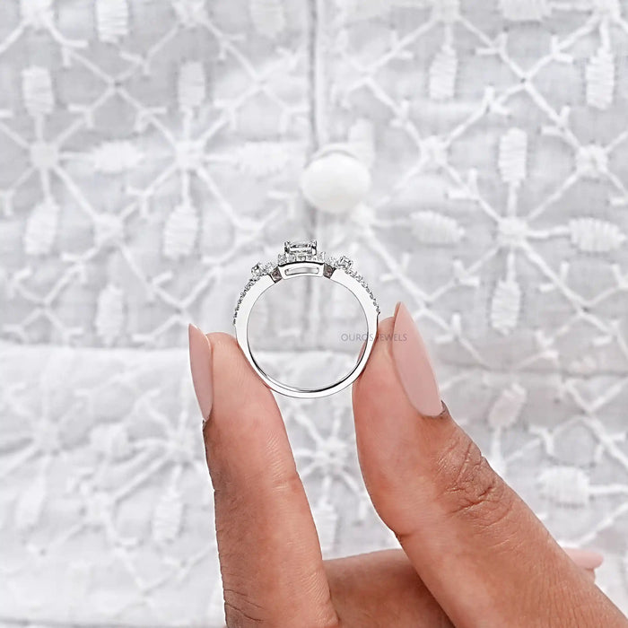 Olive Princess Cut Lab Diamond Three Stone Halo Ring