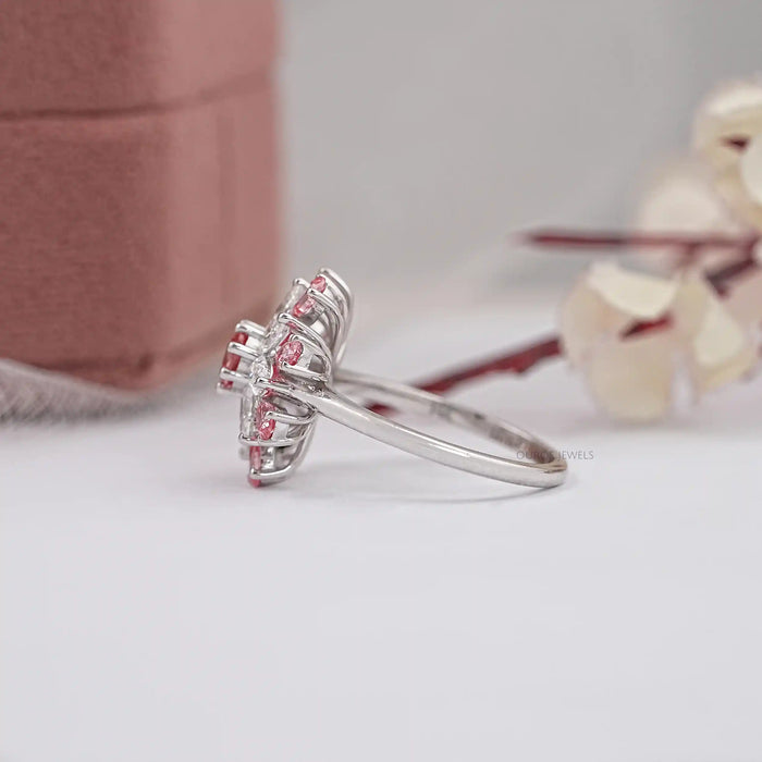 Pink Round Diamond Floral Style Cluster Ring