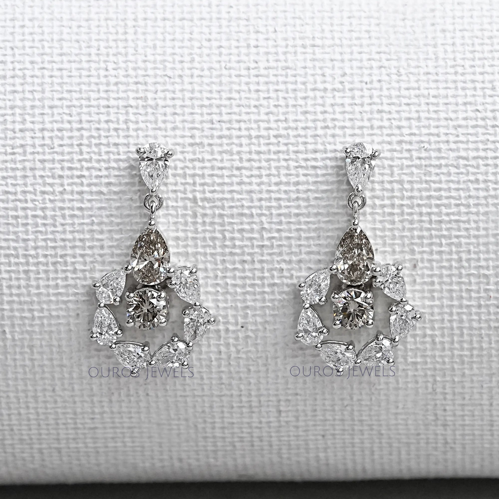 Olive Pear And Round Lab Diamonds Halo Drop Earrings