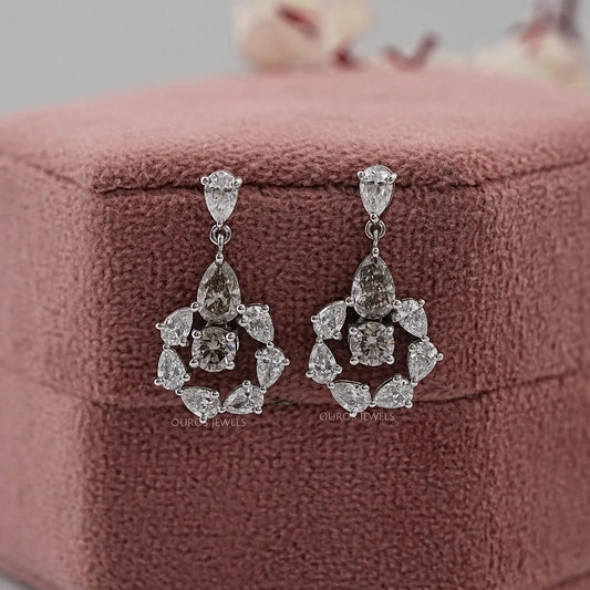 Olive Pear Diamond And Round Halo Drop Earrings Earrings