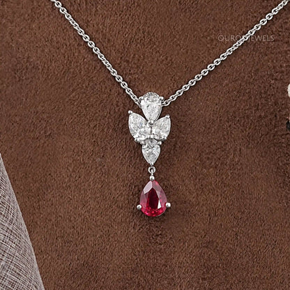 Pear Cut Ruby Drop Necklace Necklaces