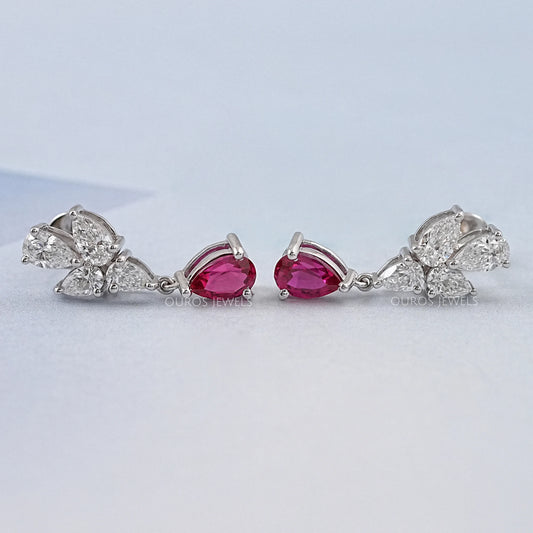 Ruby Pear And Diamond Drop Earrings