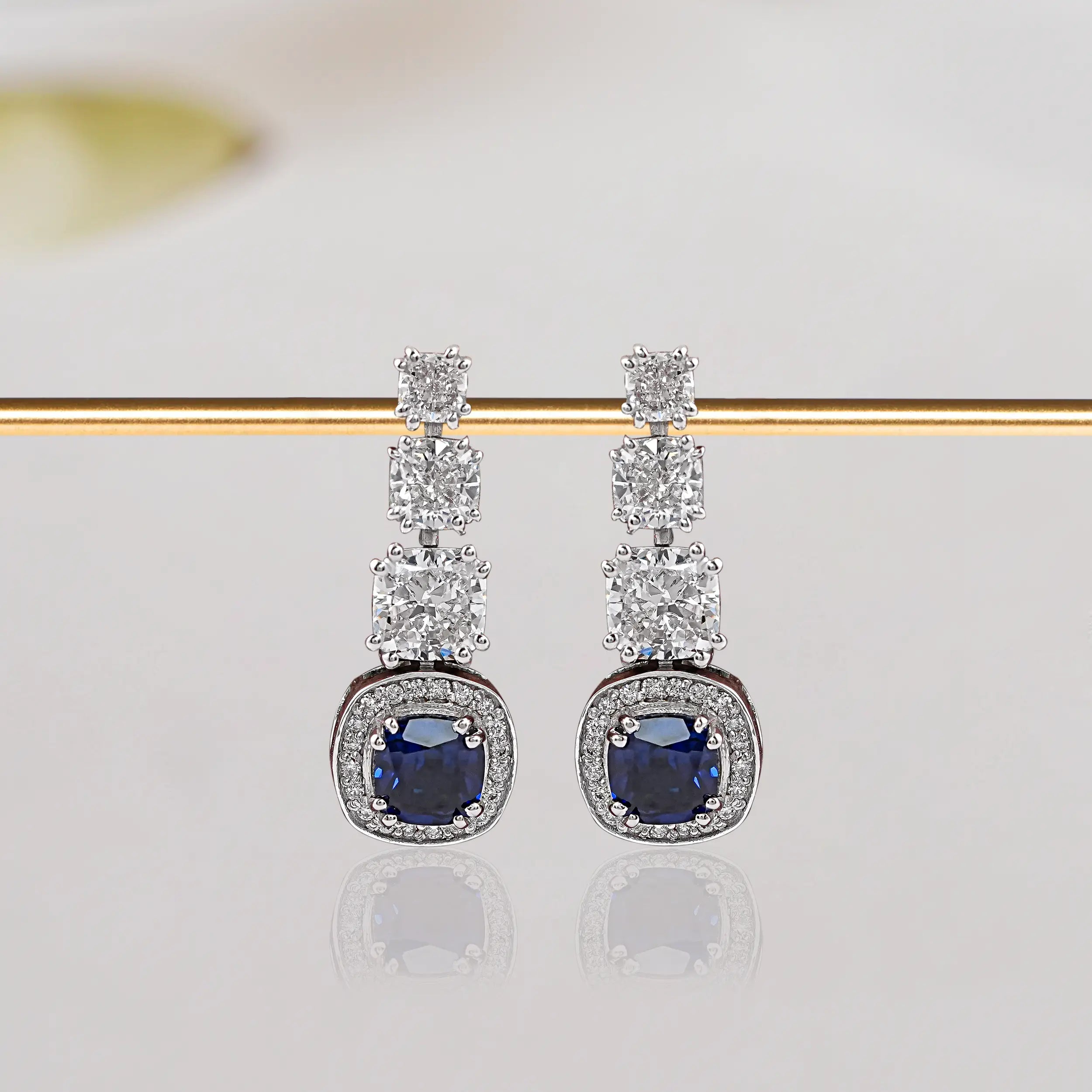 Cushion Cut Sapphire Dangle Earrings