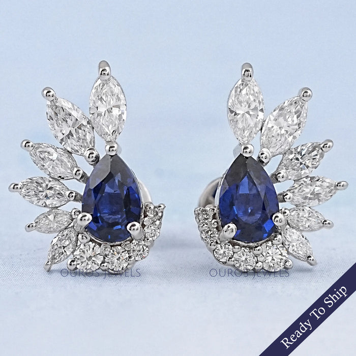 Sapphire Pear And Marquise Diamond Stud Earrings