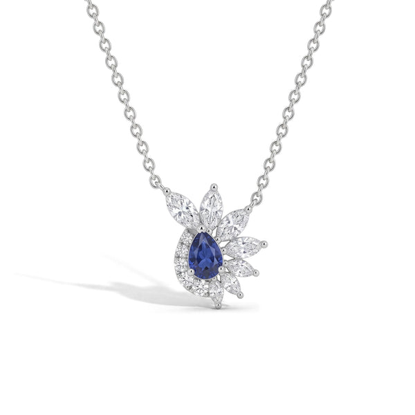 Collier avec pendentif en forme de grappe florale en saphir bleu et diamant