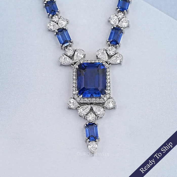 Sapphire Emerald And Pear Diamond Necklace