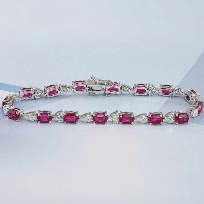 Ruby Oval and Diamond  Tennis Bracelet