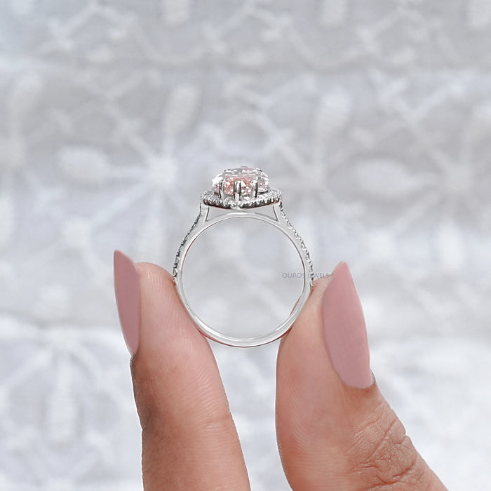 Pink Marquise Cut Lab Diamond Halo Accent Ring