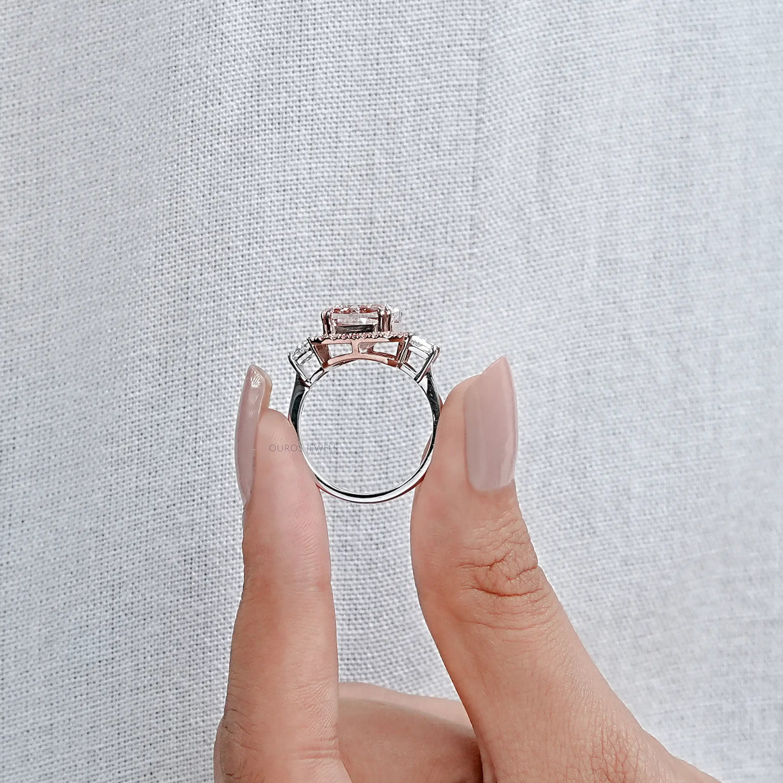 Pink Cushion Diamond Accent Halo Engagement Ring Rings