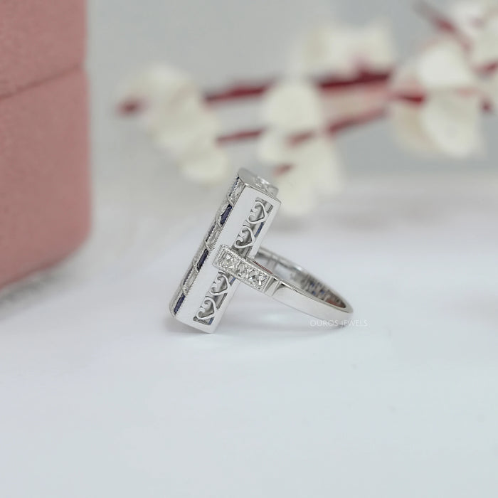 Sapphire Princess Gemstone And French Cut Vintage Ring