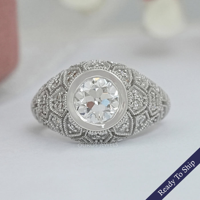 Old European Round Diamond Milgrain Wedding Ring