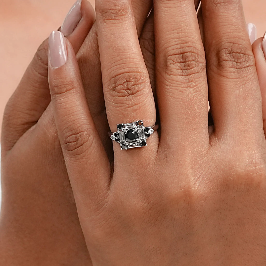 Black Round Diamond Halo Engagement Ring Rings