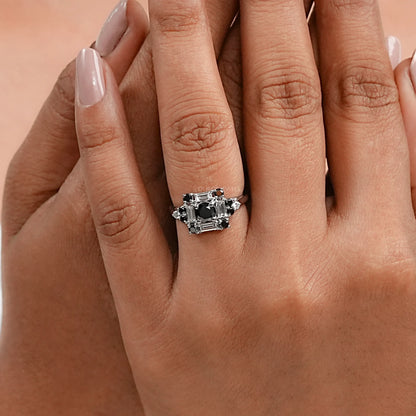 Black Round Diamond Halo Engagement Ring Rings