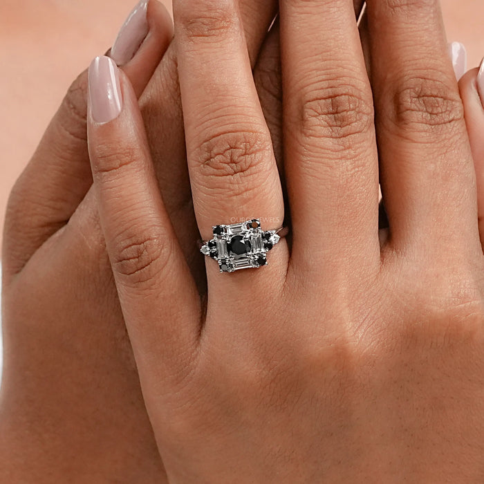 Black Round Diamond Halo Engagement Ring