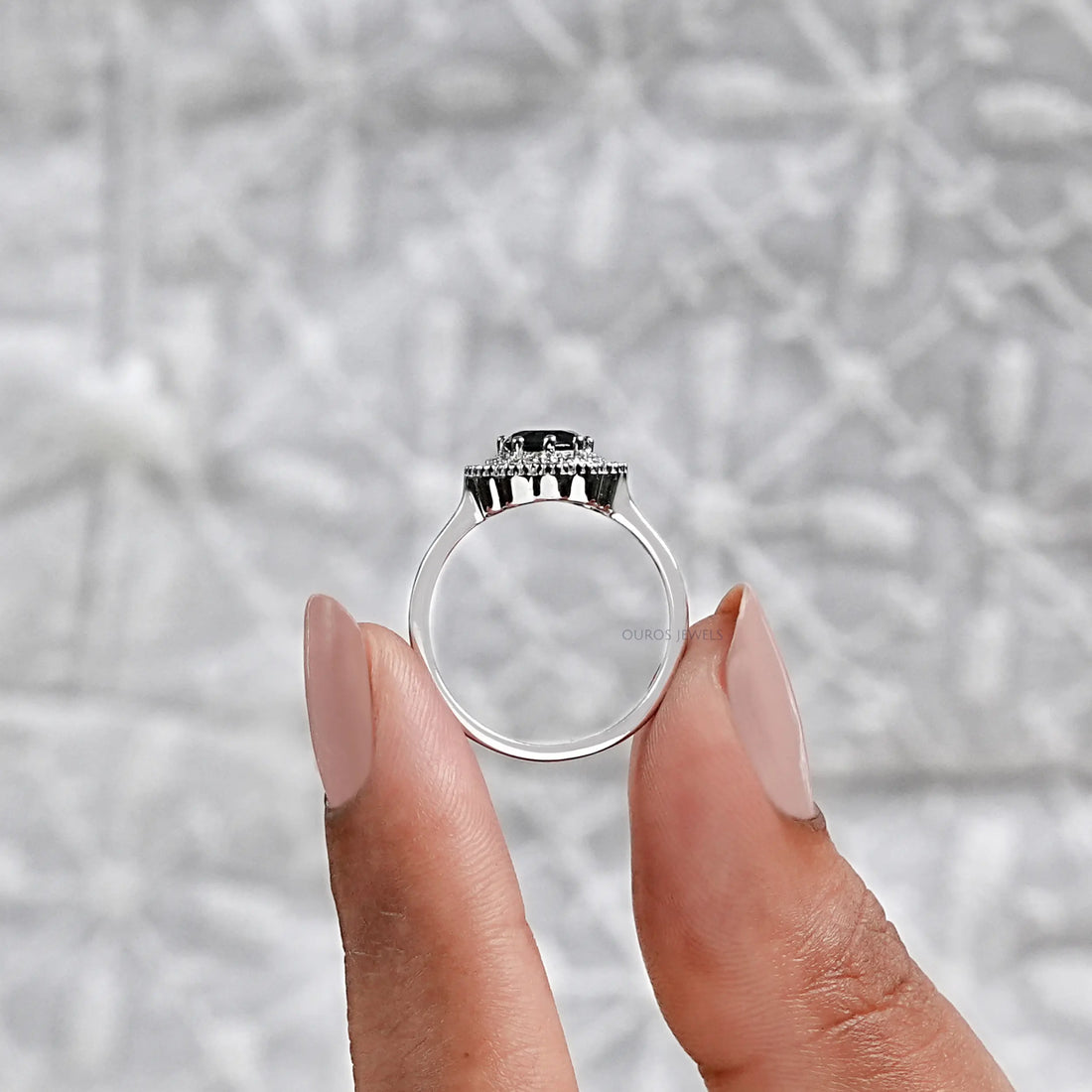 Black Round Diamond Double Halo Engagement Ring Rings