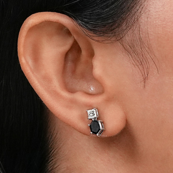 Black Hexagon Diamond Drop Earrings