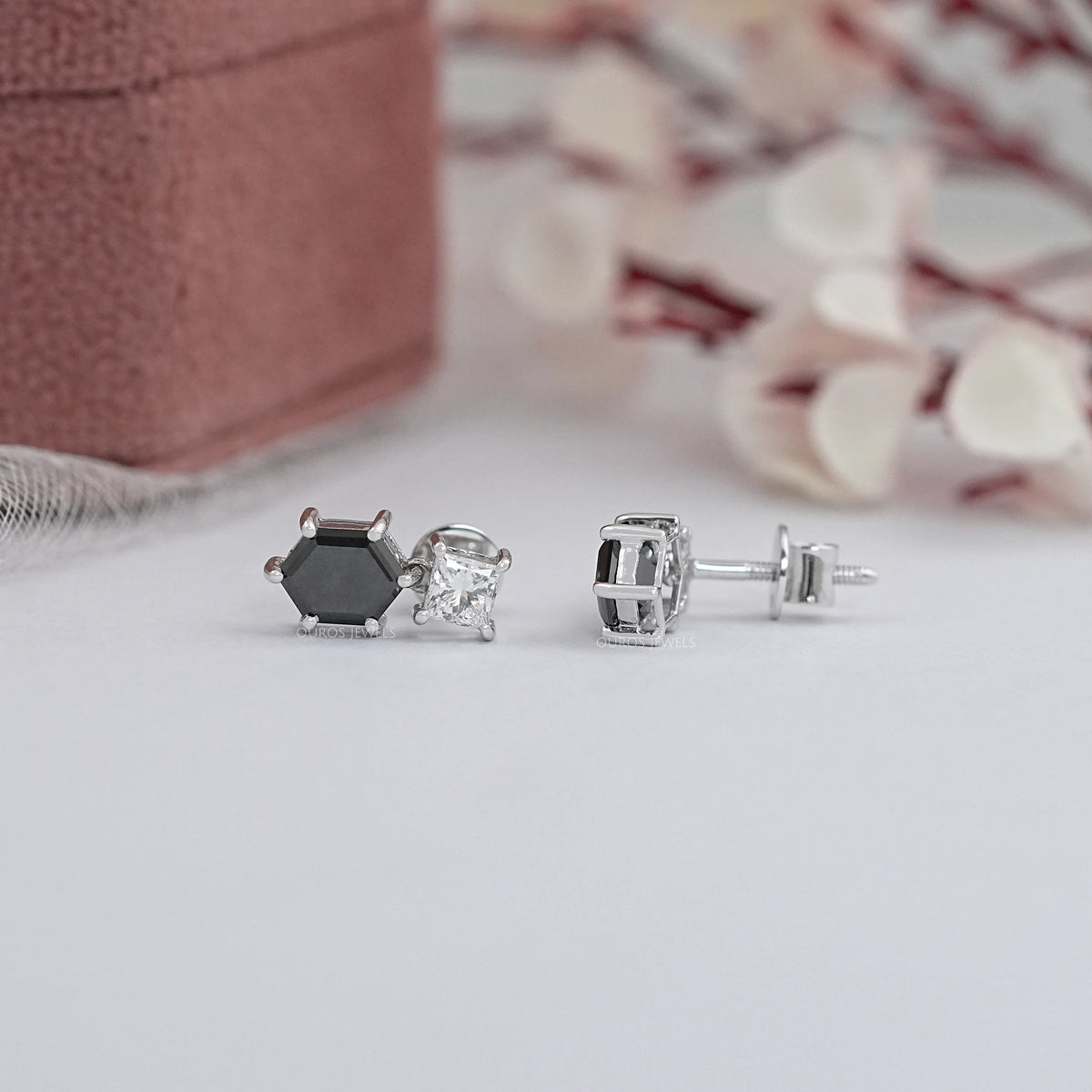 Black Hexagon Diamond Drop Earrings Earrings