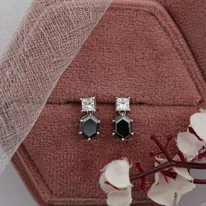 Black Hexagon Diamond Drop Earrings Earrings