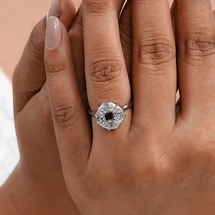 Black Princess Diamond Halo Engagement Ring