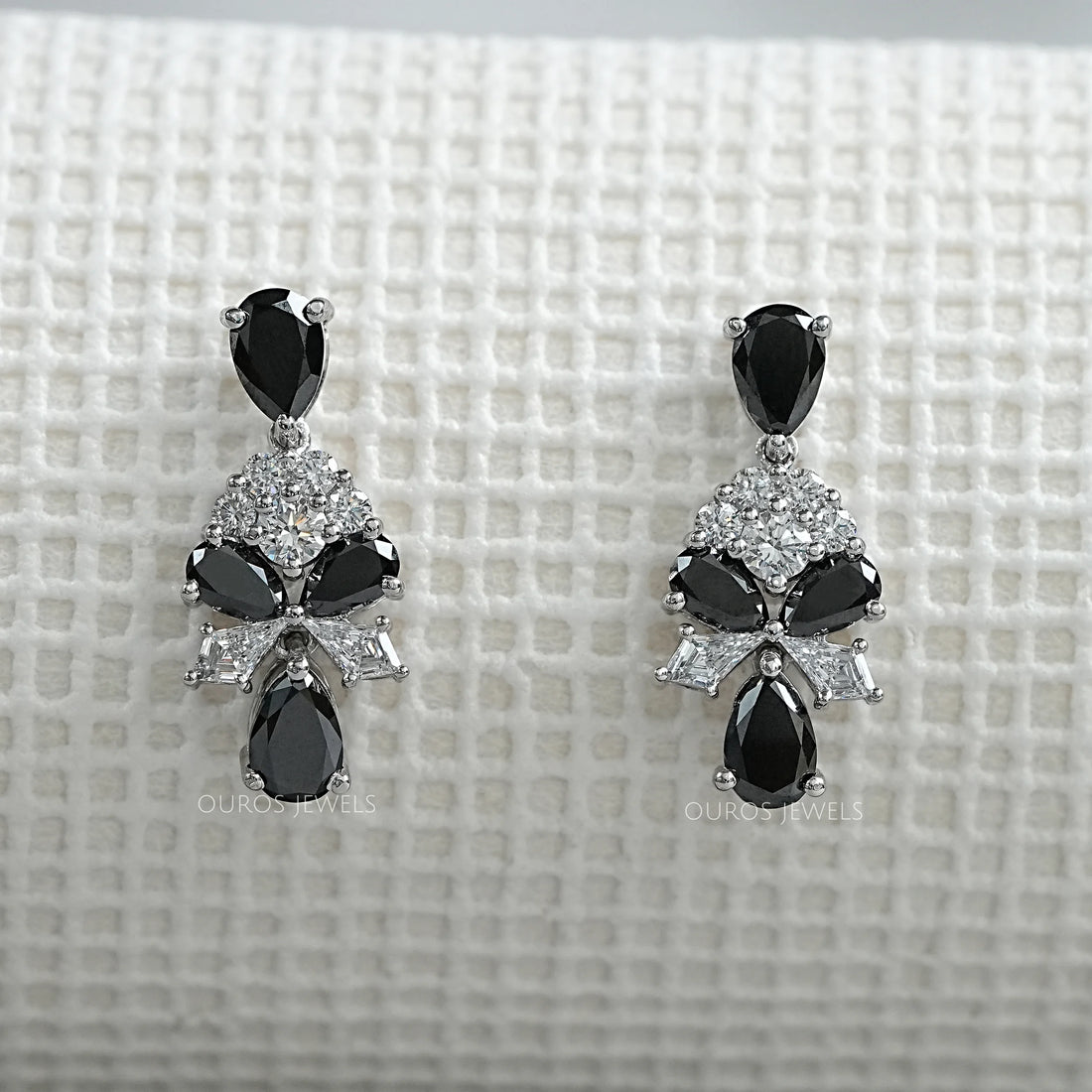 Black Pear Cut Lab Diamond Cluster Drop Dangle Earring Earrings