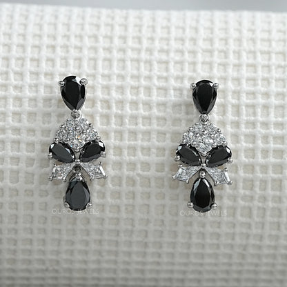 Black Pear Cut Lab Diamond Cluster Drop Dangle Earring Earrings