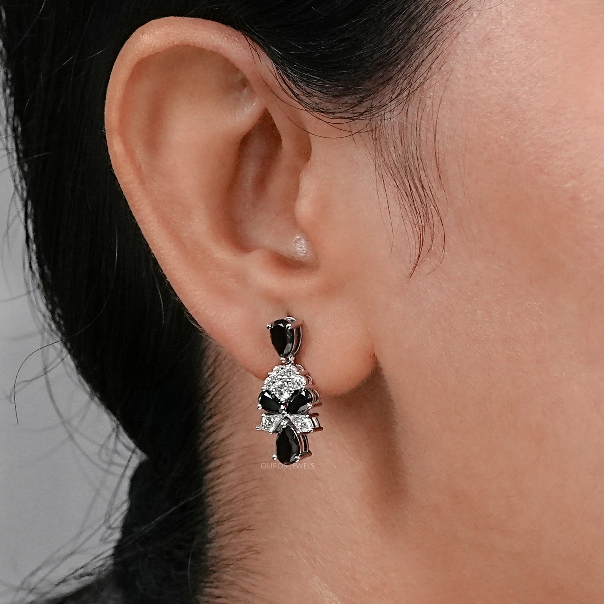 Black Pear Diamond Cluster Drop Earrings Earrings