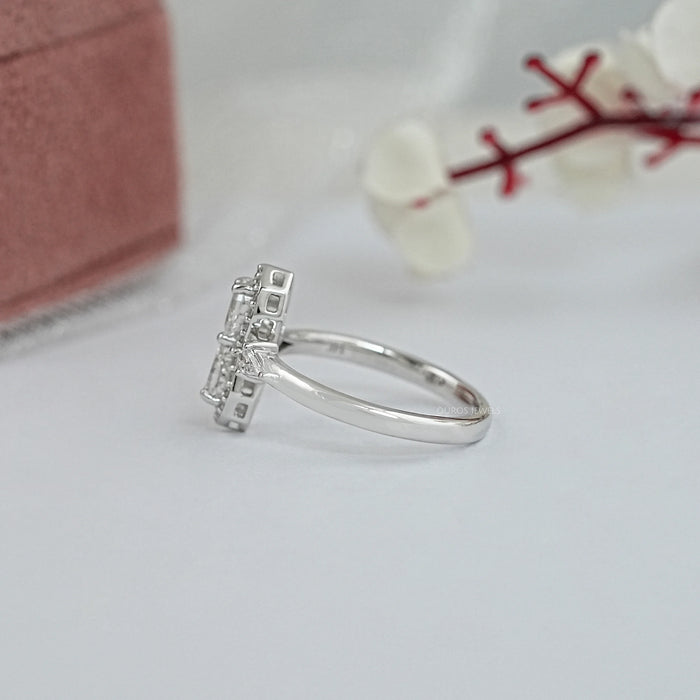 Two Stone Step Cut Pear Diamond Wedding Ring