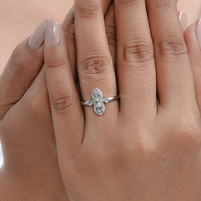 Two Stone Step Cut Pear Diamond Wedding Ring