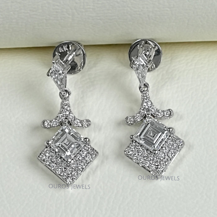 Carre Cut Lab Diamond Dangle Earrings